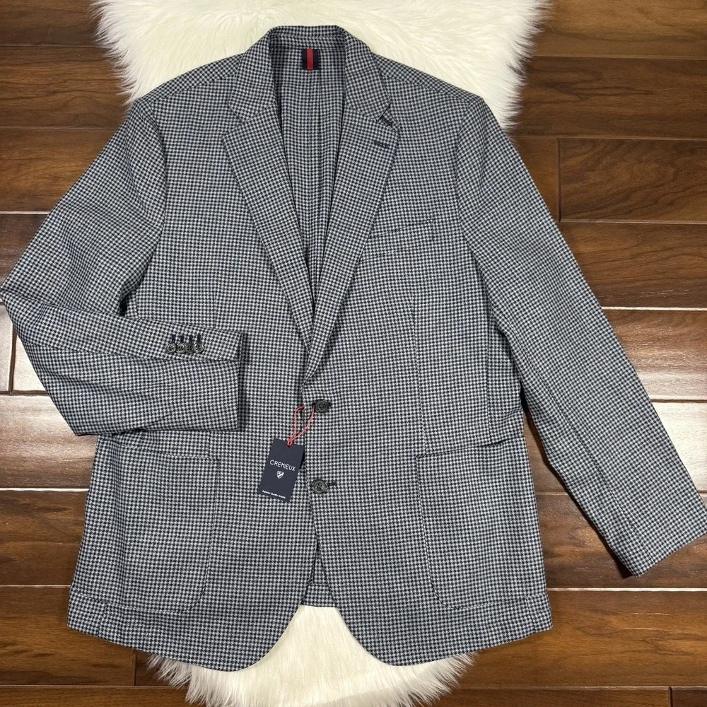 Cremieux Moon Fabric Houndstooth Blazer Jacket Mens Size XL Wool Cotton Cashmere